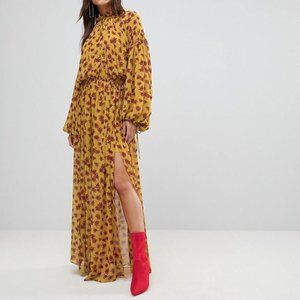 Mango | Split Front Floral Embossed Maxi Dress